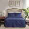Queen Navy 3 Piece Split Corner Pleated Quilted Bedspread Set